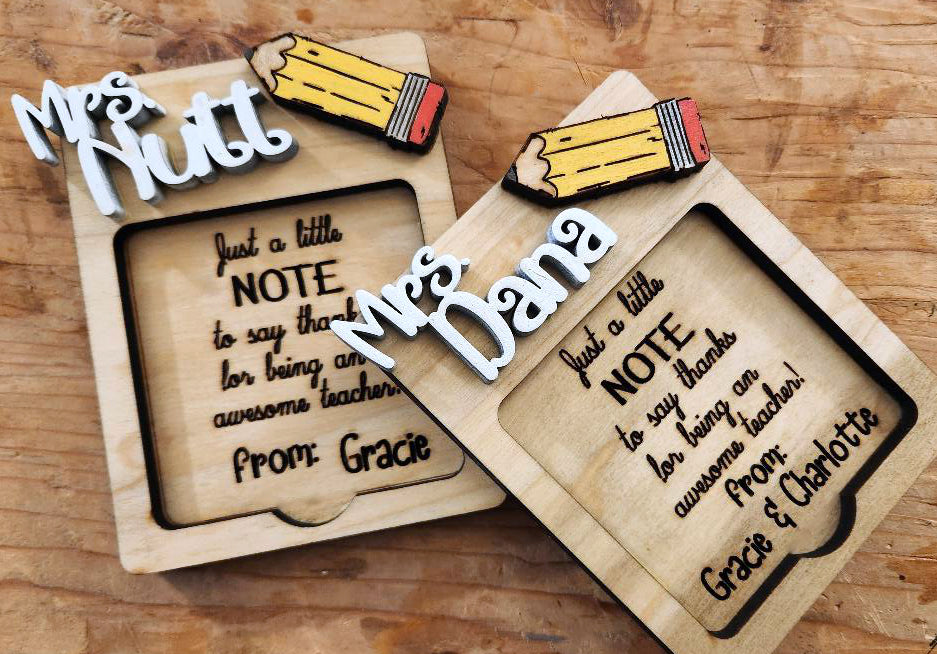 Teachers Personalized Note Card Holder angled