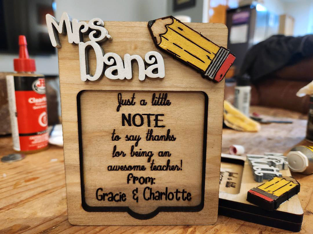 Teachers Personalized Note Card Holder front